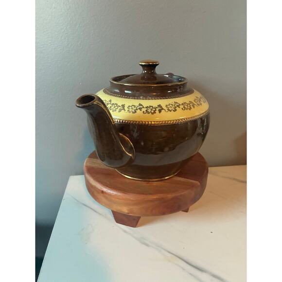 Vintage S.E.&R. Staffordshire England Brown Glazed Floral Teapot Gold Trim - Picture 4 of 10